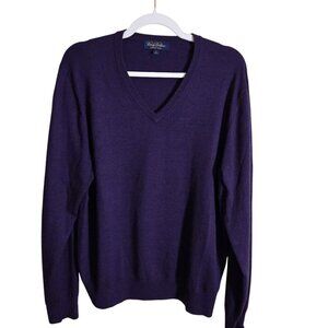 Brooks Brothers 100% SaxXon Wool Plum V Neck Pullover Sweater Size L